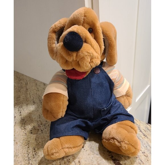 Vintage Ganz Wrinkles The Dog Hand Puppet Plush 16" Overalls & Finger Puppet Lot - Picture 7 of 15